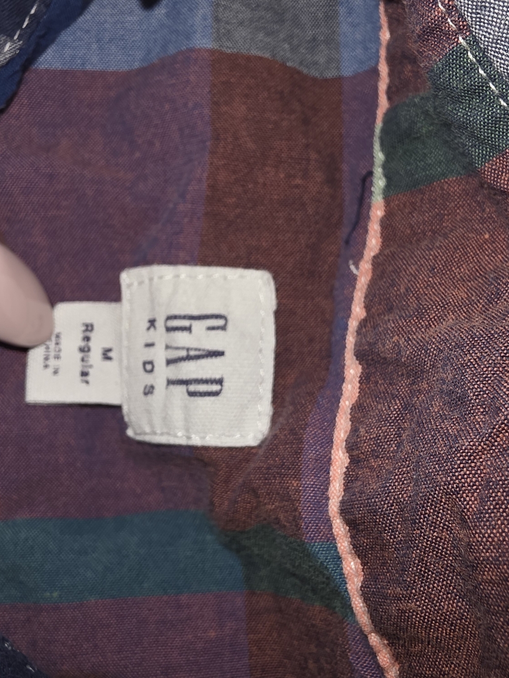 GAP Short-Sleeve Plaid Button-Down Shirt in Pink, Navy & Green - Picture 2 of 4